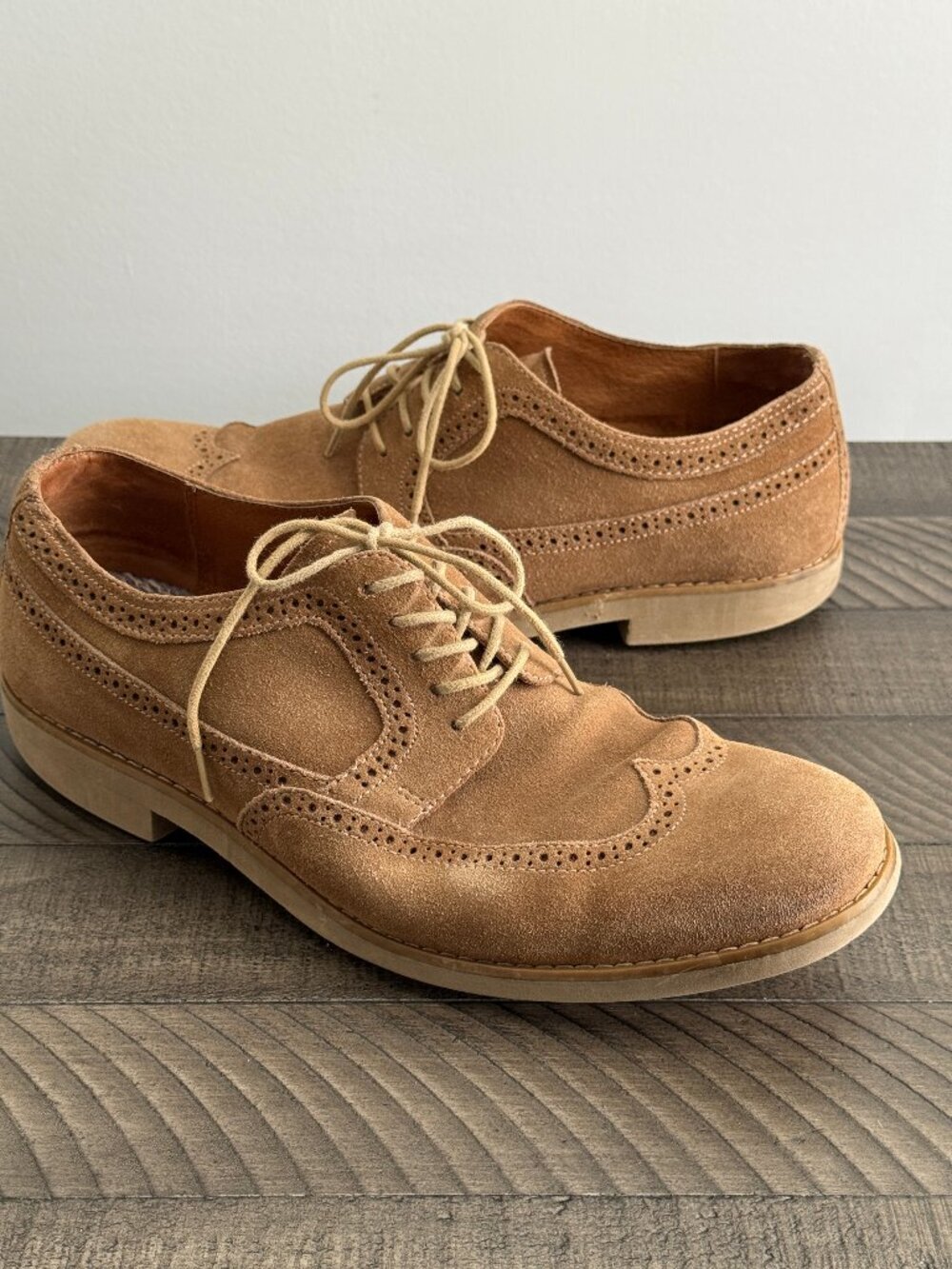 Johnston & Murphy Men's Suede Tan/Beige Camel Wingtip Oxford Shoes Size 8.5